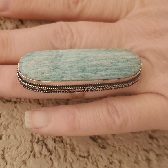 New Oversized Amazonite 925 Silver Statement Ring. - Picture 5 of 14